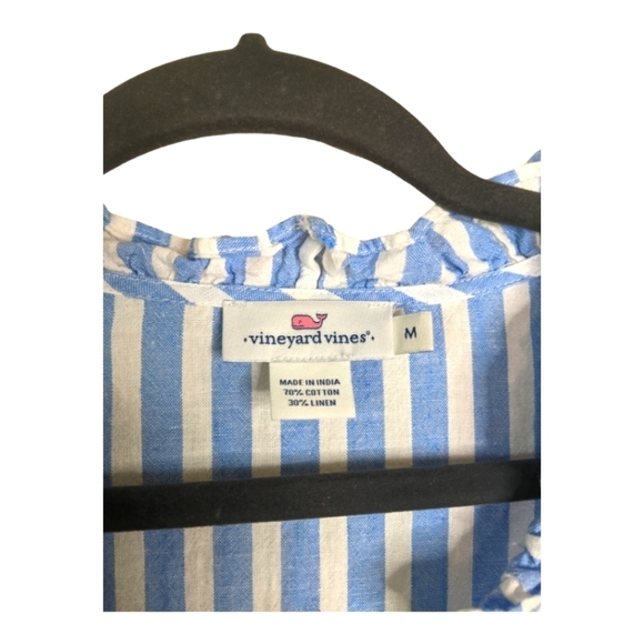 Vineyard Vines Linen Blend Outlet Stripe Tiered Ruffle Dress Women's M Blue - Picture 3 of 10